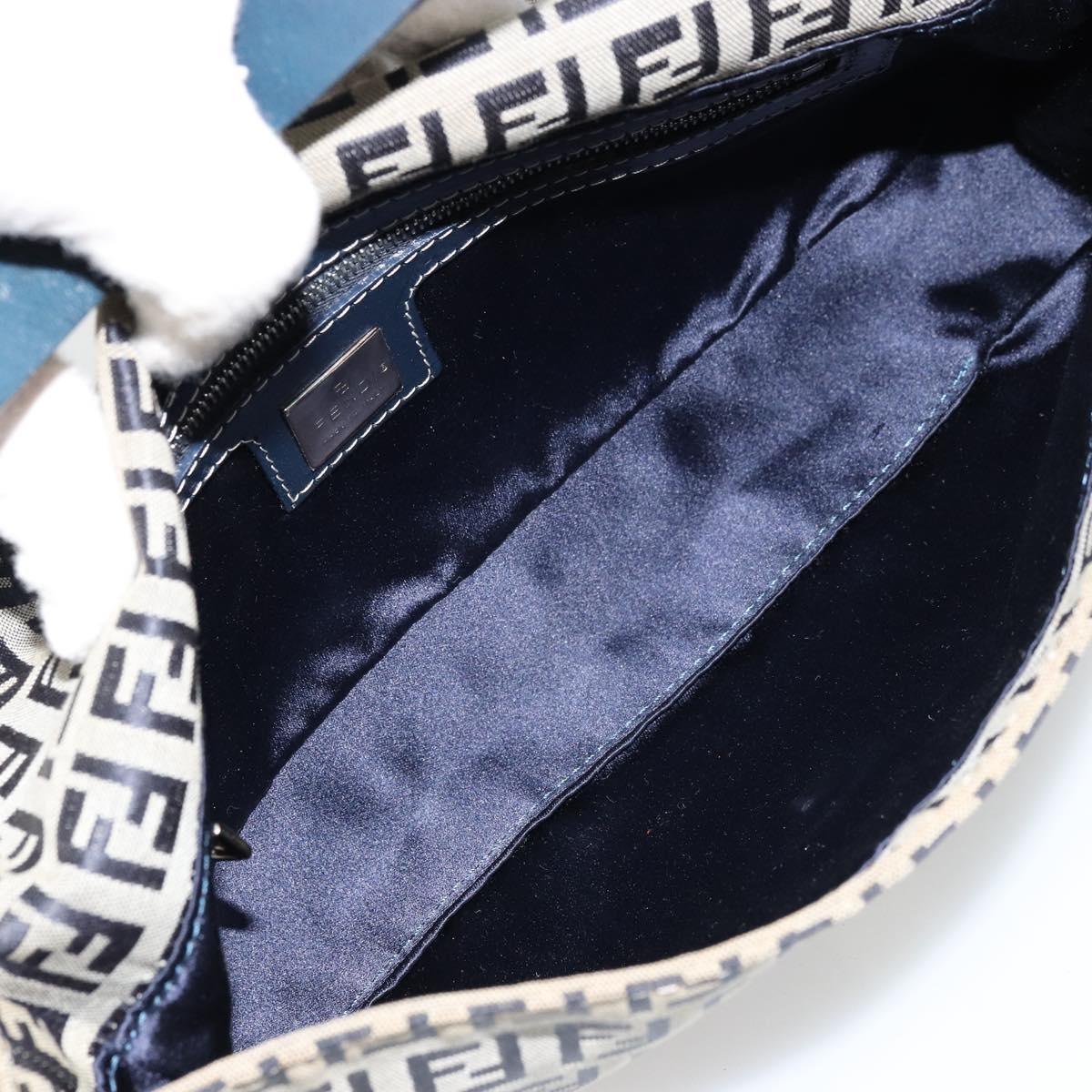 FENDI Zucchino Canvas Mamma Baguette Shoulder Bag Navy Silver Auth 177677A