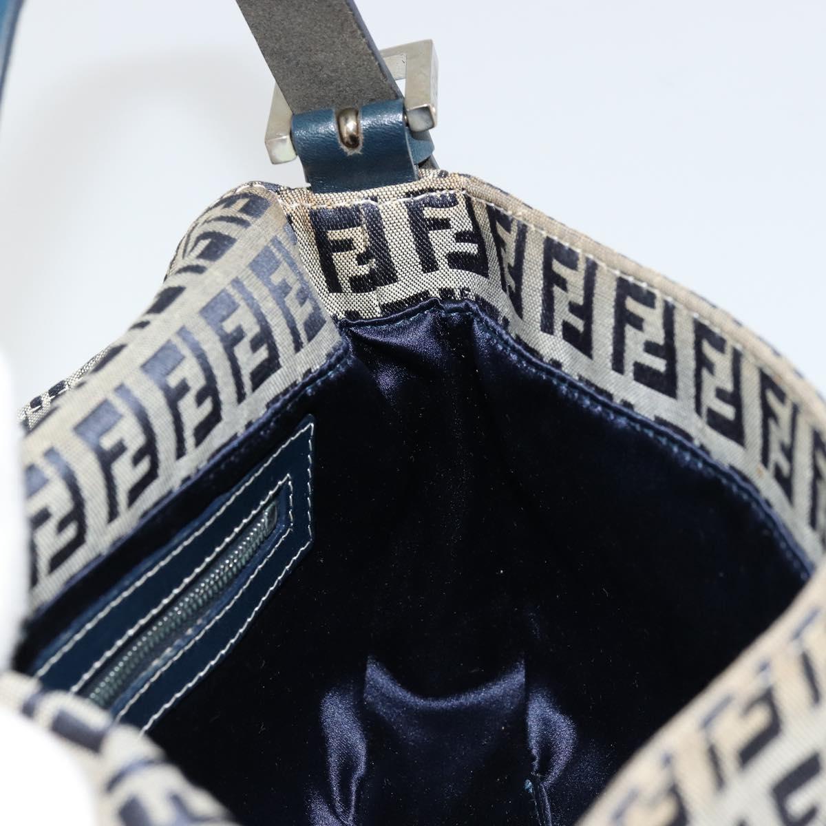 FENDI Zucchino Canvas Mamma Baguette Shoulder Bag Navy Silver Auth 177677A