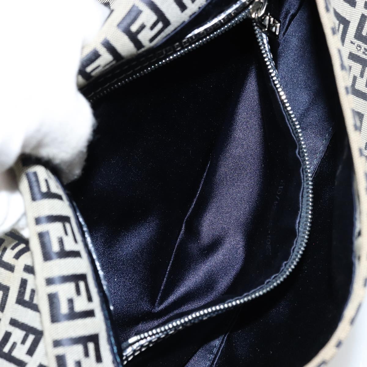 FENDI Zucchino Canvas Mamma Baguette Shoulder Bag Navy Silver Auth 177677A