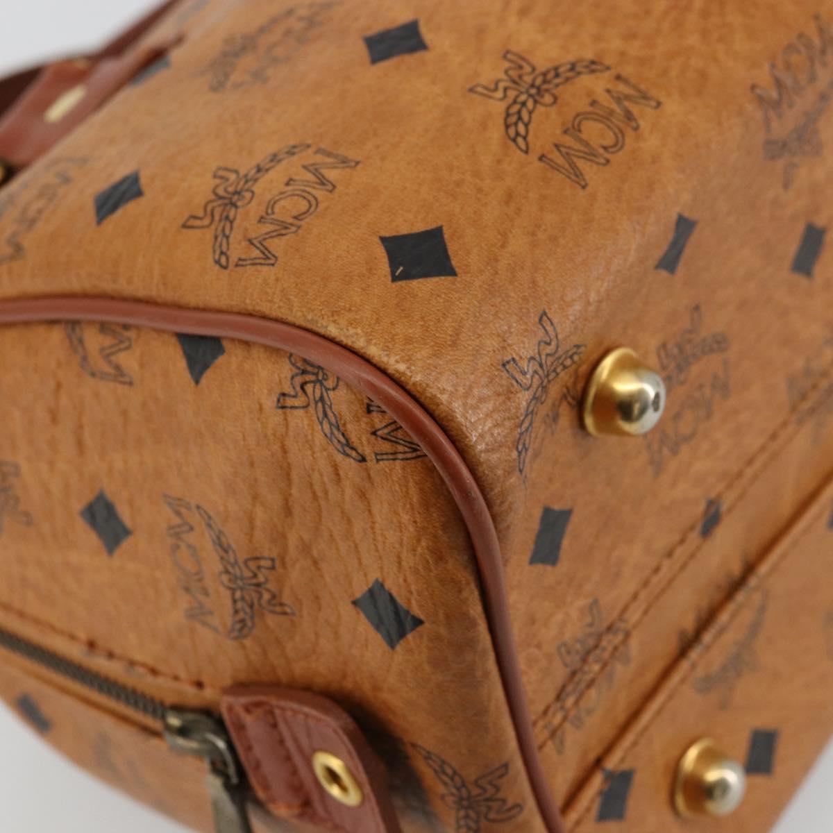 MCM Logogram Vicetos Boston Bag PVC Brown Gold Auth 177680