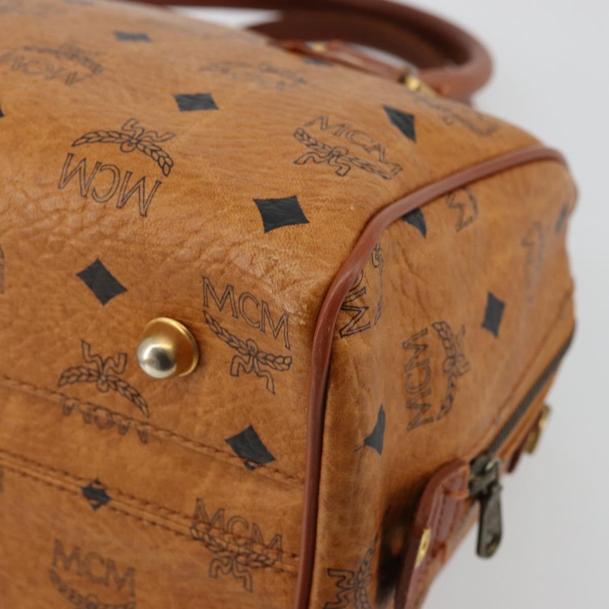 MCM Logogram Vicetos Boston Bag PVC Brown Gold Auth 177680