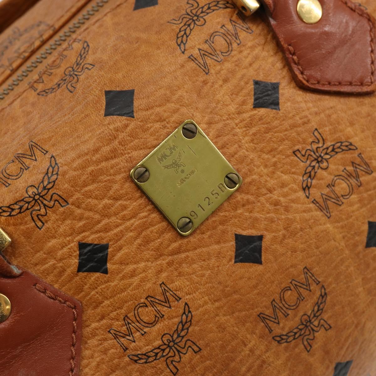 MCM Logogram Vicetos Boston Bag PVC Brown Gold Auth 177680