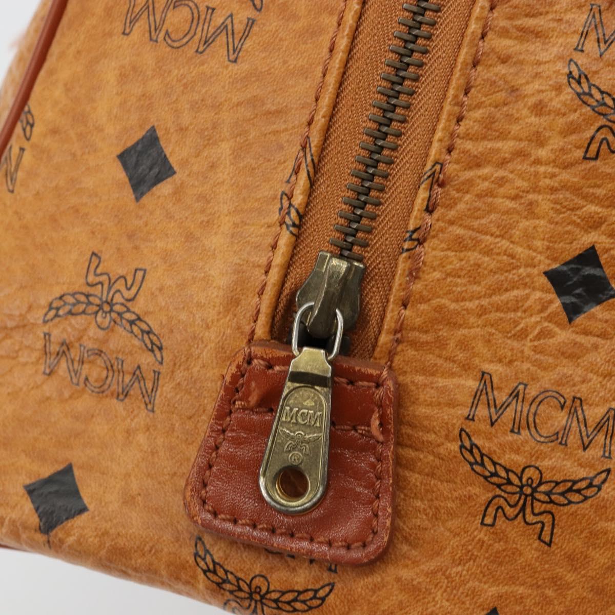 MCM Logogram Vicetos Boston Bag PVC Brown Gold Auth 177680
