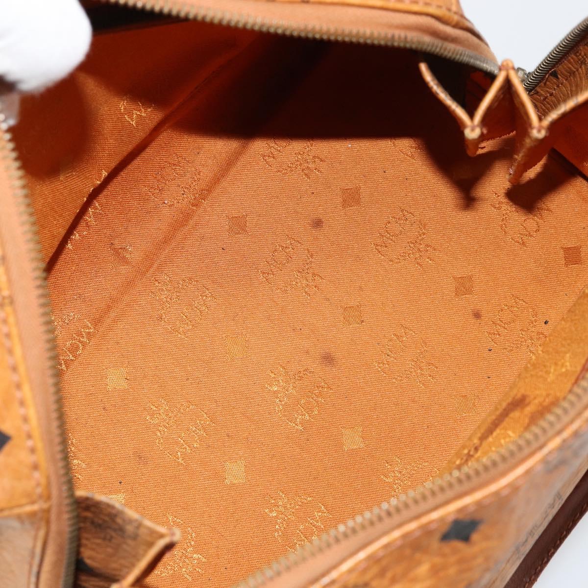 MCM Logogram Vicetos Boston Bag PVC Brown Gold Auth 177680