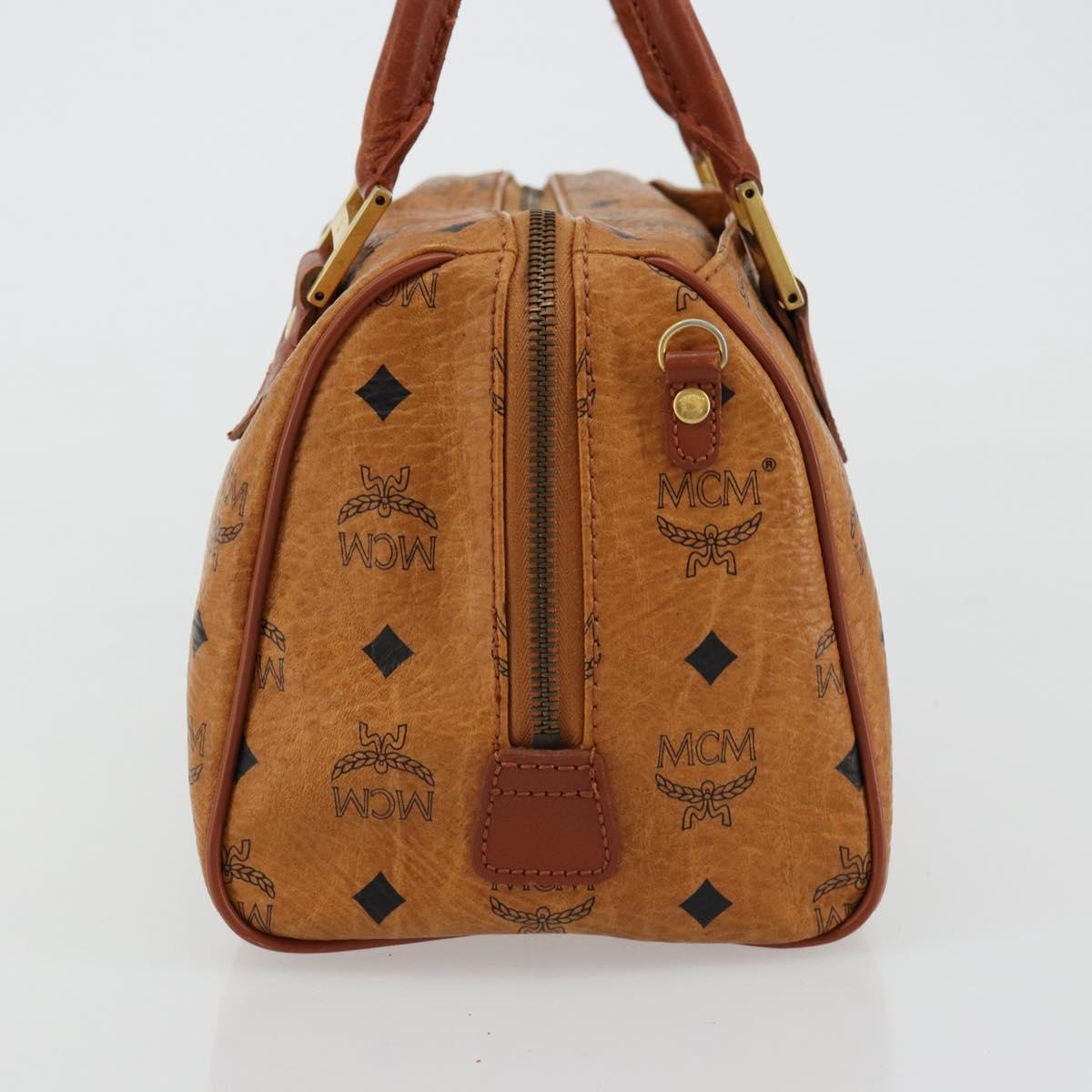 MCM Logogram Vicetos Boston Bag PVC Brown Gold Auth 177680
