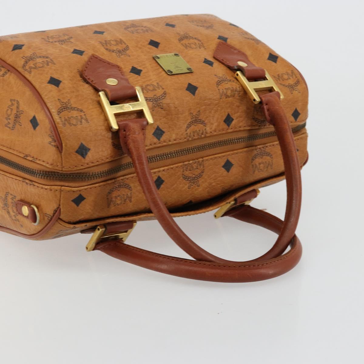 MCM Logogram Vicetos Boston Bag PVC Brown Gold Auth 177680