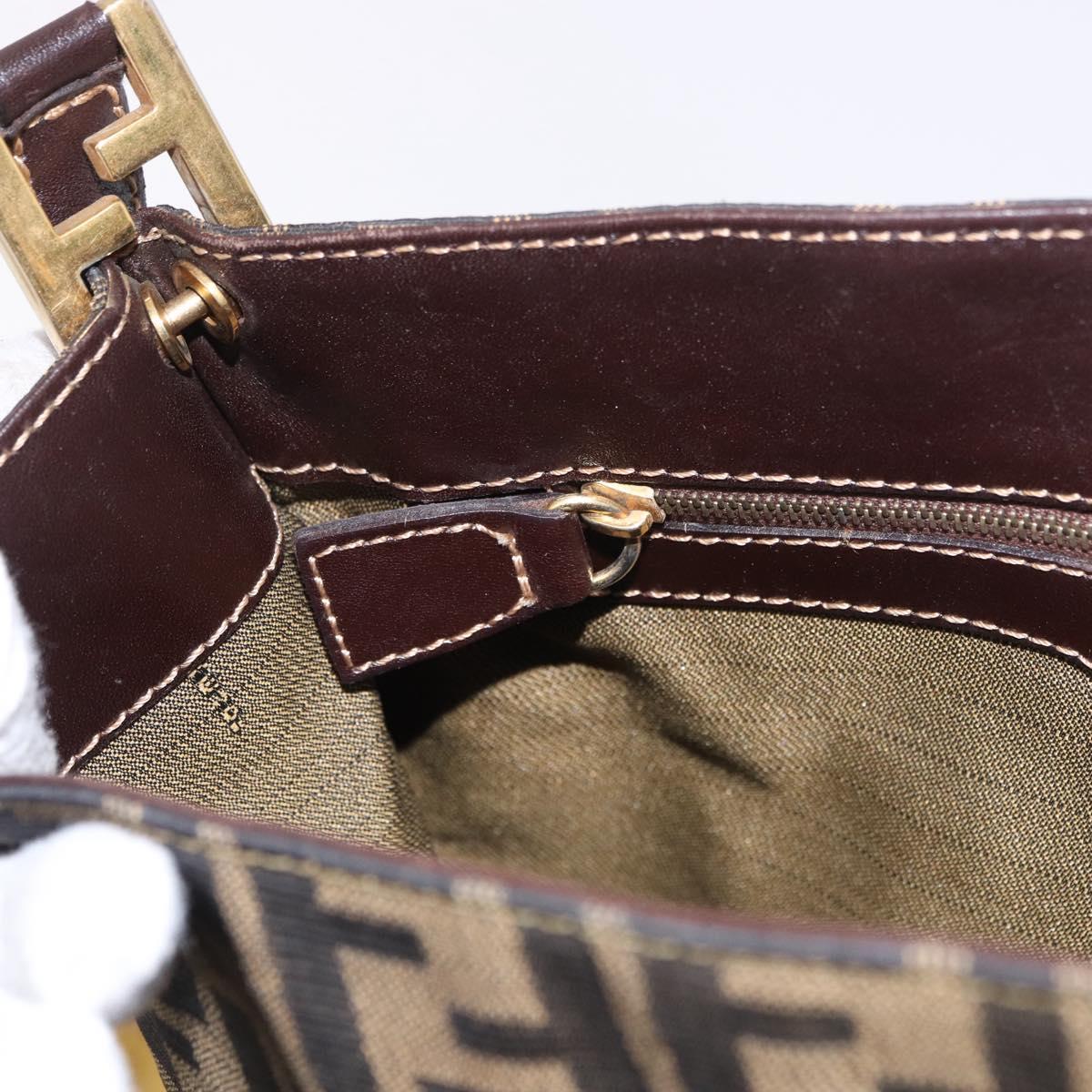 FENDI Zucca Canvas Mamma Baguette Shoulder Bag Brown Black Auth 177684A