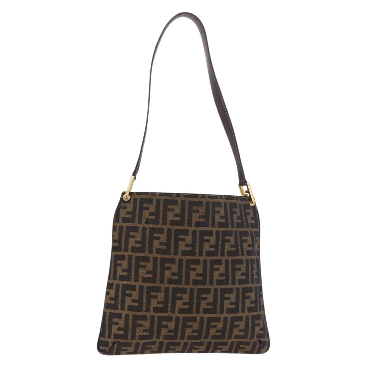 FENDI Zucca Canvas Mamma Baguette Shoulder Bag Brown Black Auth 177684A