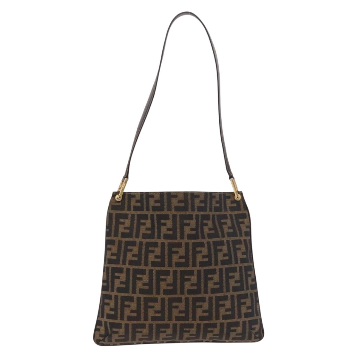 FENDI Zucca Canvas Mamma Baguette Shoulder Bag Brown Black Auth 177684A