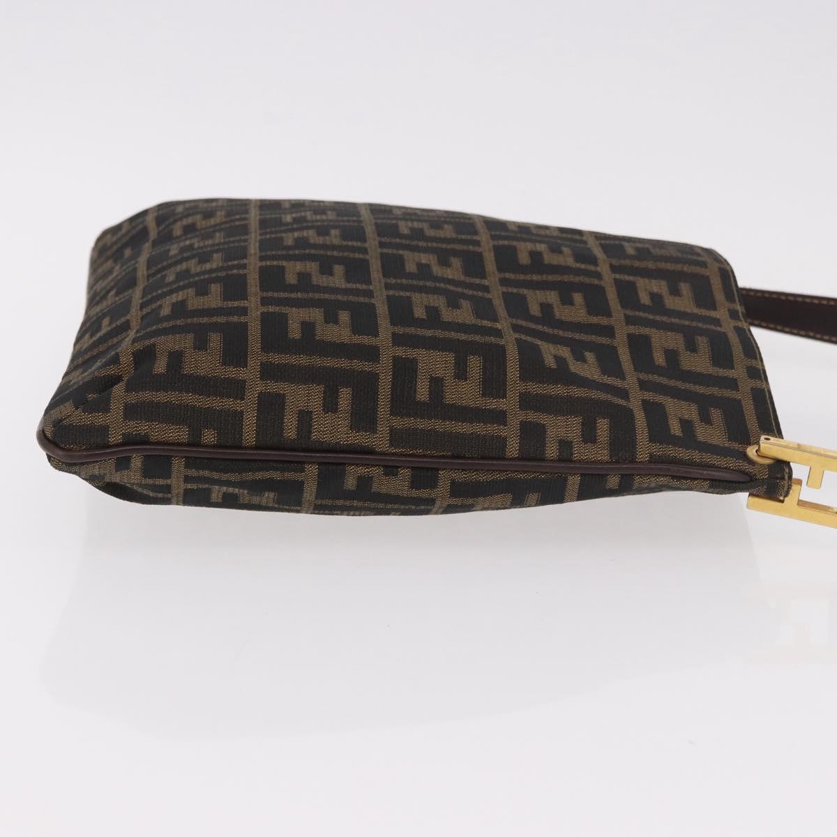 FENDI Zucca Canvas Mamma Baguette Shoulder Bag Brown Black Auth 177684A