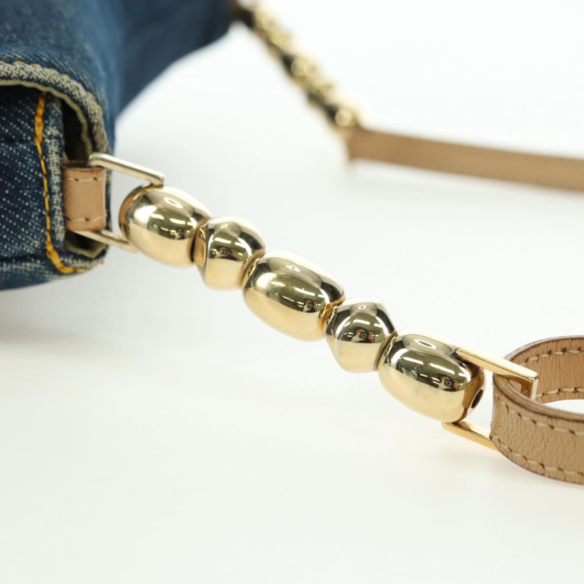 Christian Dior Maris Pearl Shoulder Bag Denim Navy Gold Auth 177688V