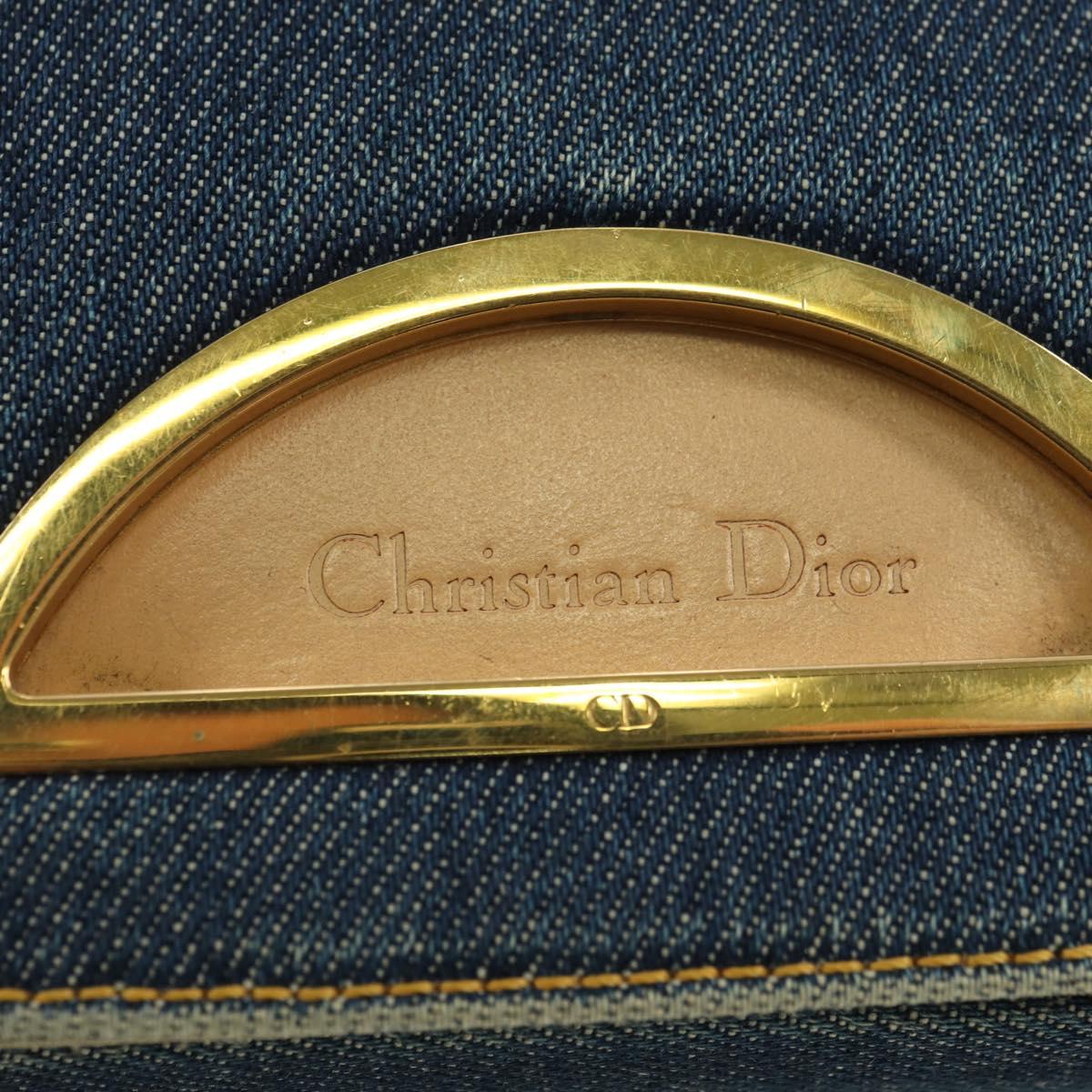 Christian Dior Maris Pearl Shoulder Bag Denim Navy Gold Auth 177688V