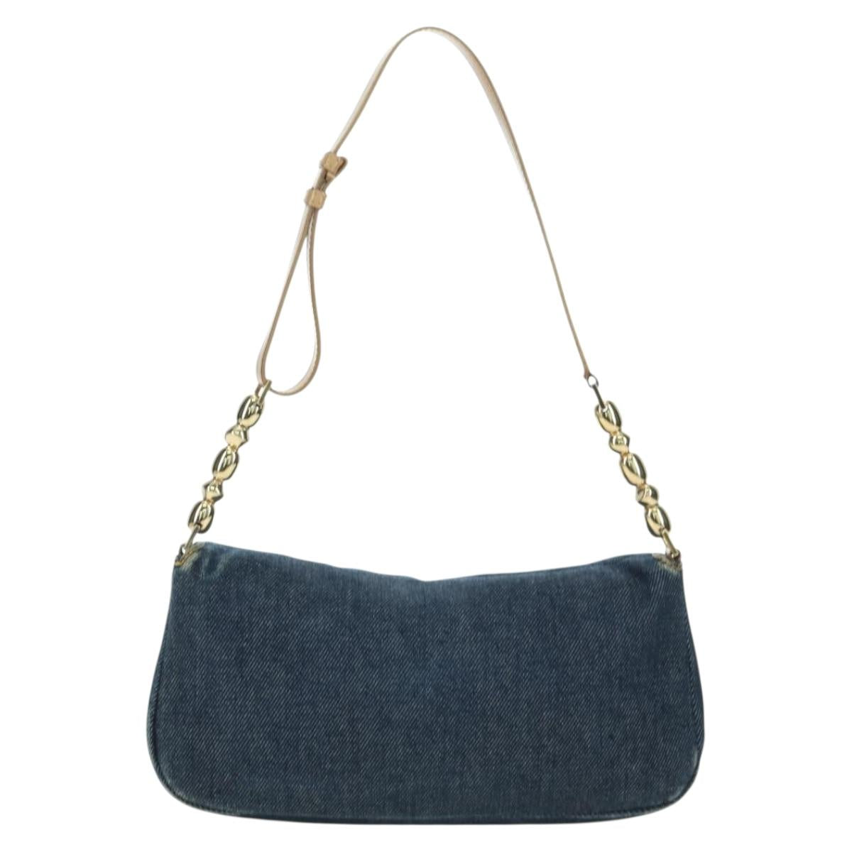 Christian Dior Maris Pearl Shoulder Bag Denim Navy Gold Auth 177688V