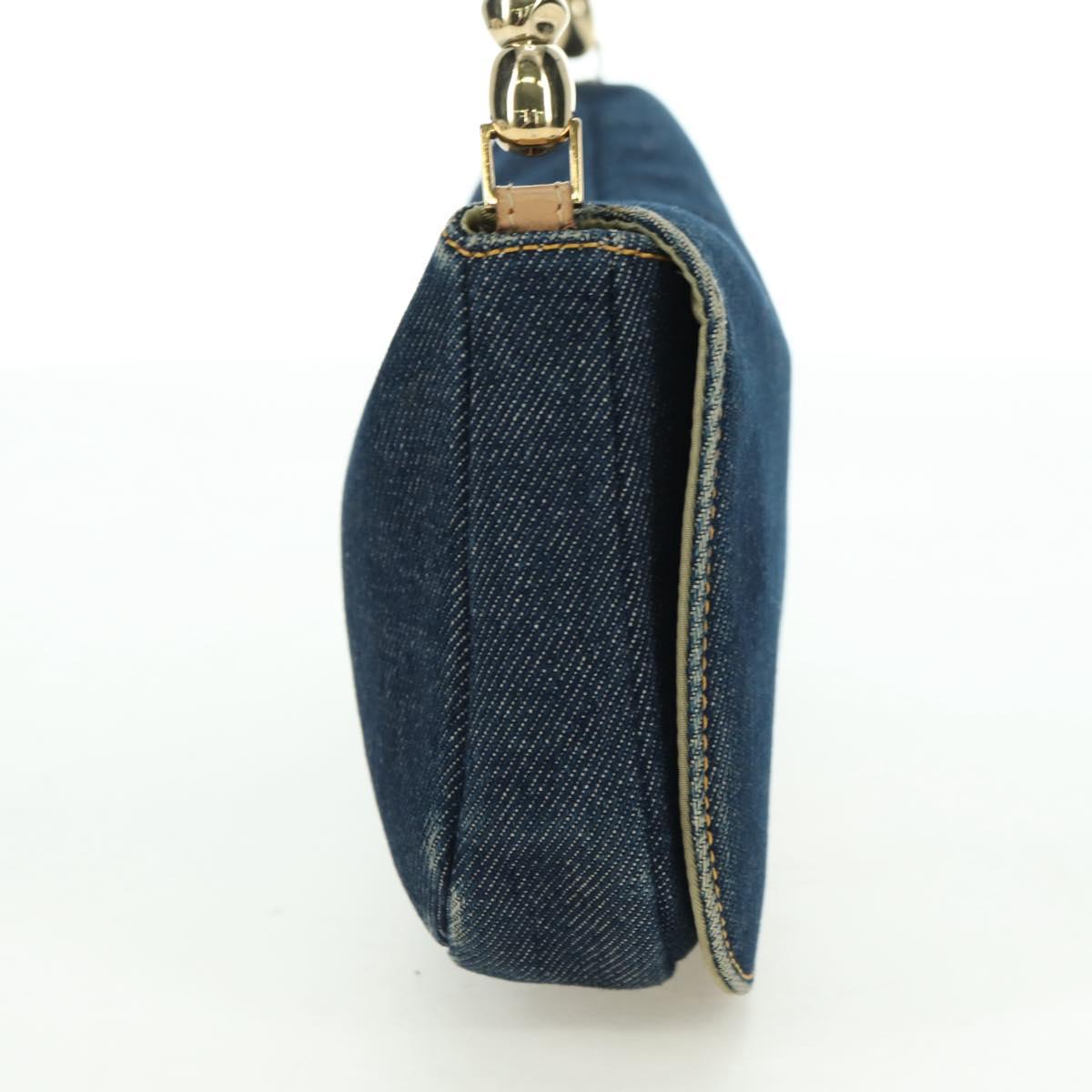 Christian Dior Maris Pearl Shoulder Bag Denim Navy Gold Auth 177688V