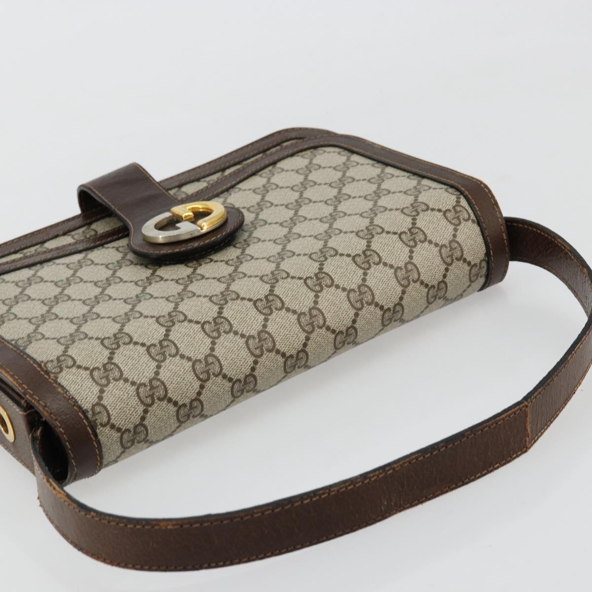 GUCCI GG Supreme Shoulder Bag PVC Beige Gold Auth 177691