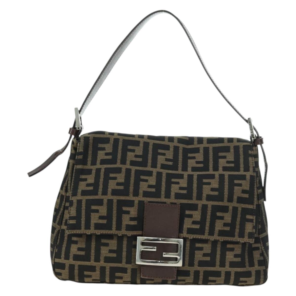 FENDI Zucca Canvas Mamma Baguette Shoulder Bag Brown Black Auth 177694SAV