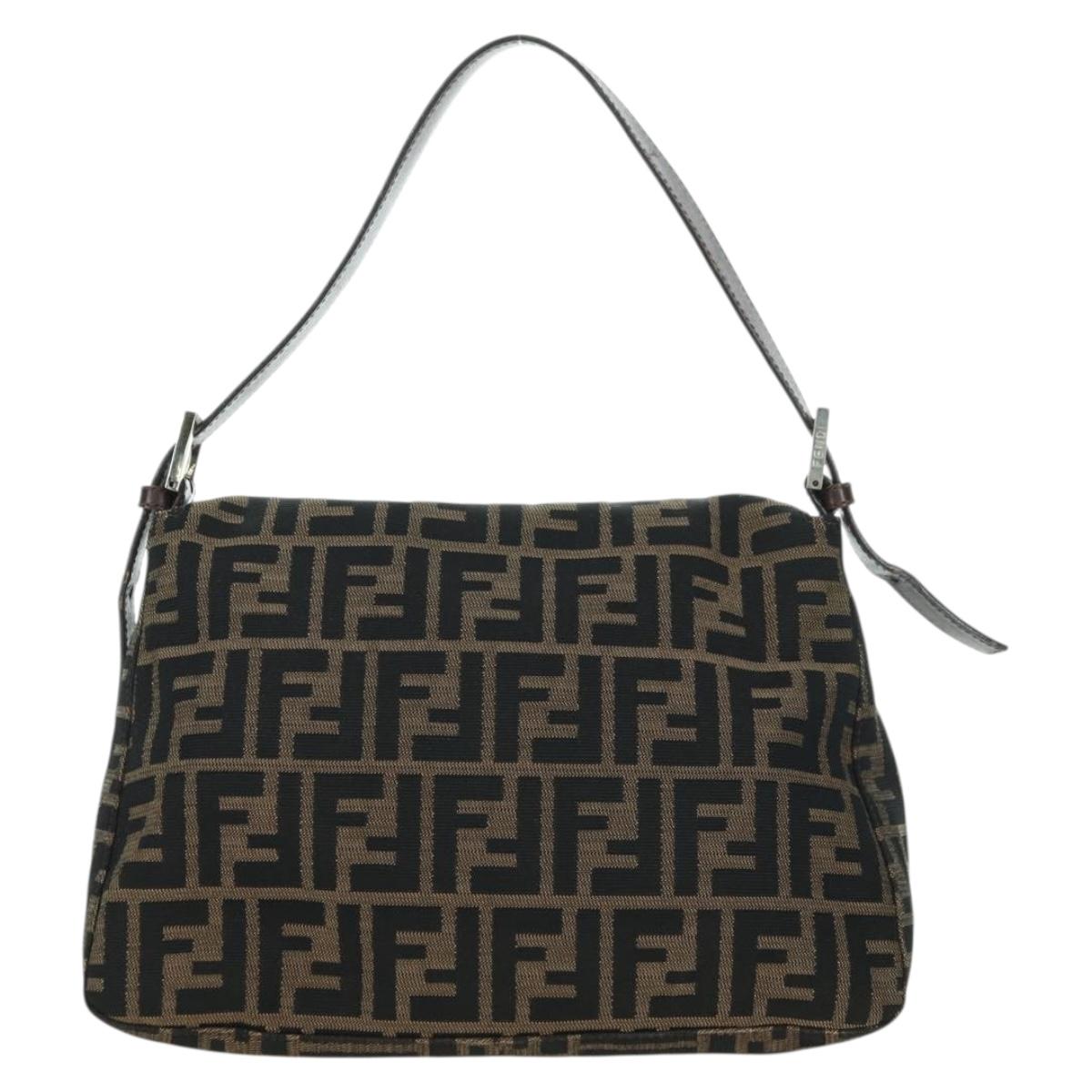 FENDI Zucca Canvas Mamma Baguette Shoulder Bag Brown Black Auth 177694SAV