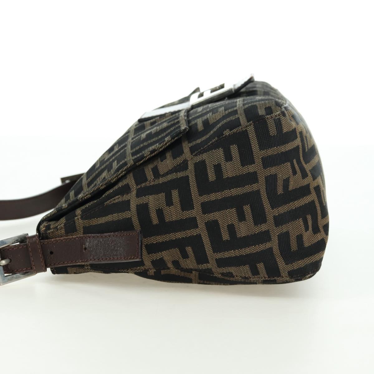 FENDI Zucca Canvas Mamma Baguette Shoulder Bag Brown Black Auth 177694SAV