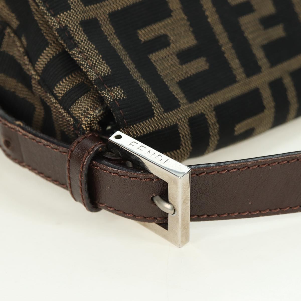 FENDI Zucca Canvas Mamma Baguette Shoulder Bag Brown Black Auth 177694SAV