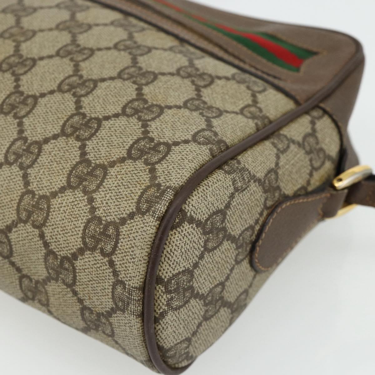 GUCCI GG Supreme Web Sherry Line Shoulder Bag PVC Beige Gold Auth 177704