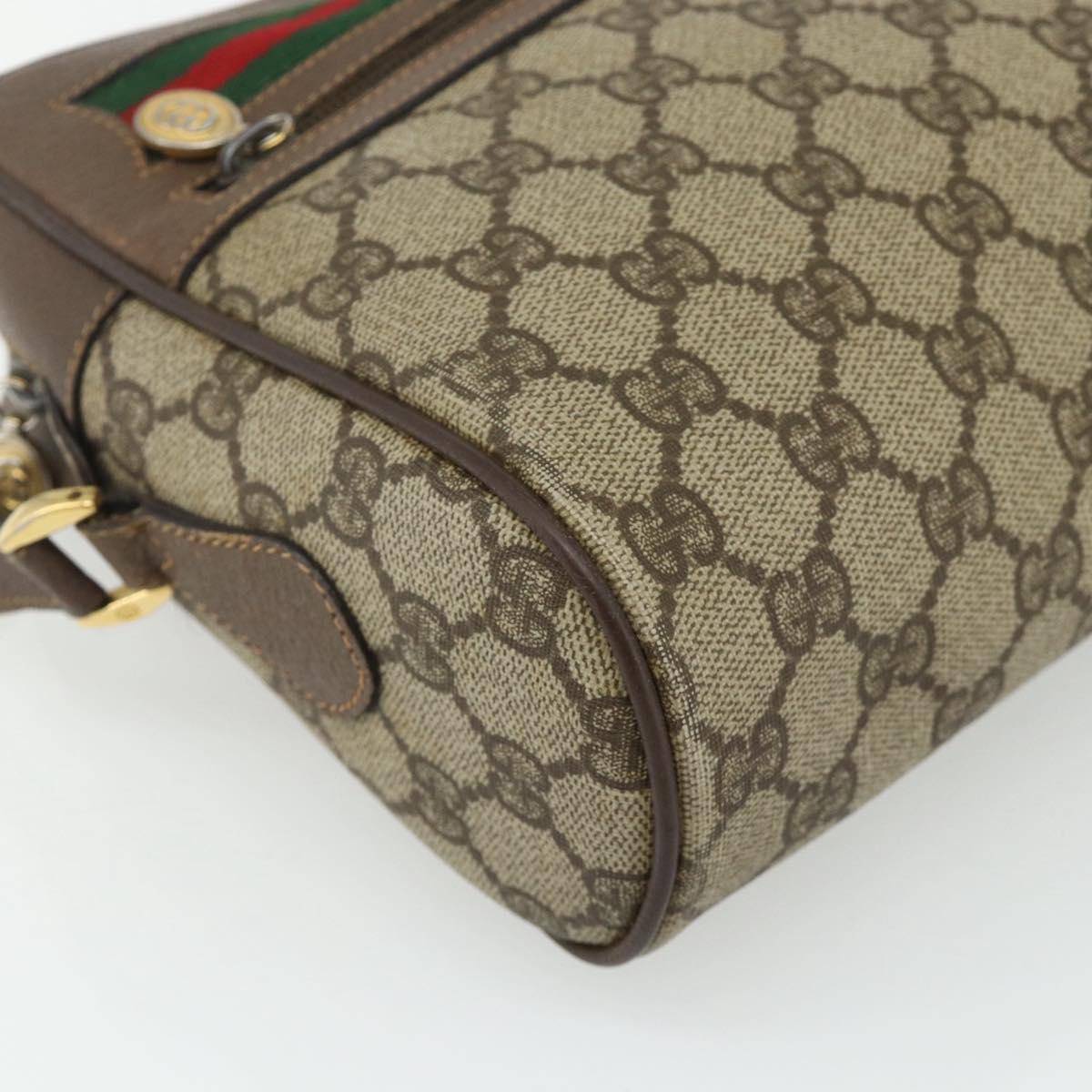 GUCCI GG Supreme Web Sherry Line Shoulder Bag PVC Beige Gold Auth 177704