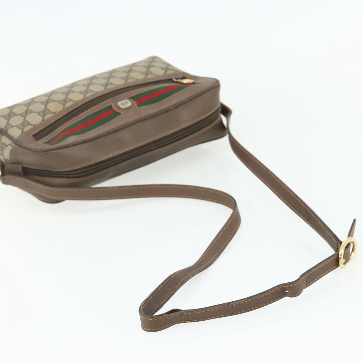 GUCCI GG Supreme Web Sherry Line Shoulder Bag PVC Beige Gold Auth 177704