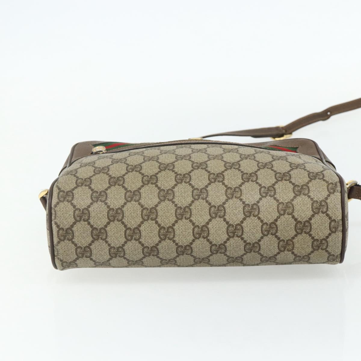 GUCCI GG Supreme Web Sherry Line Shoulder Bag PVC Beige Gold Auth 177704