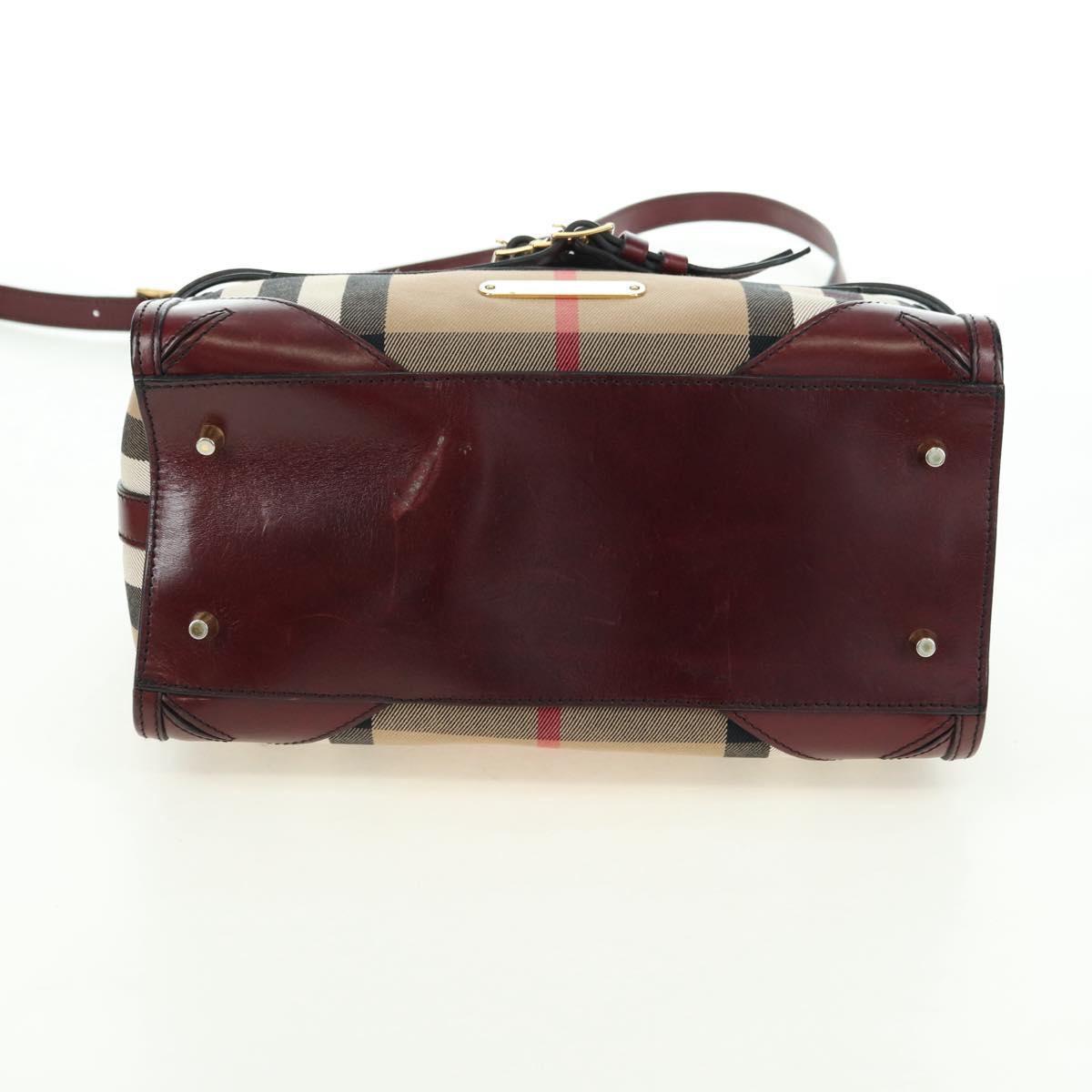 BURBERRY Nova Check Boston Bag Canvas 2way Beige Gold Auth 177707V