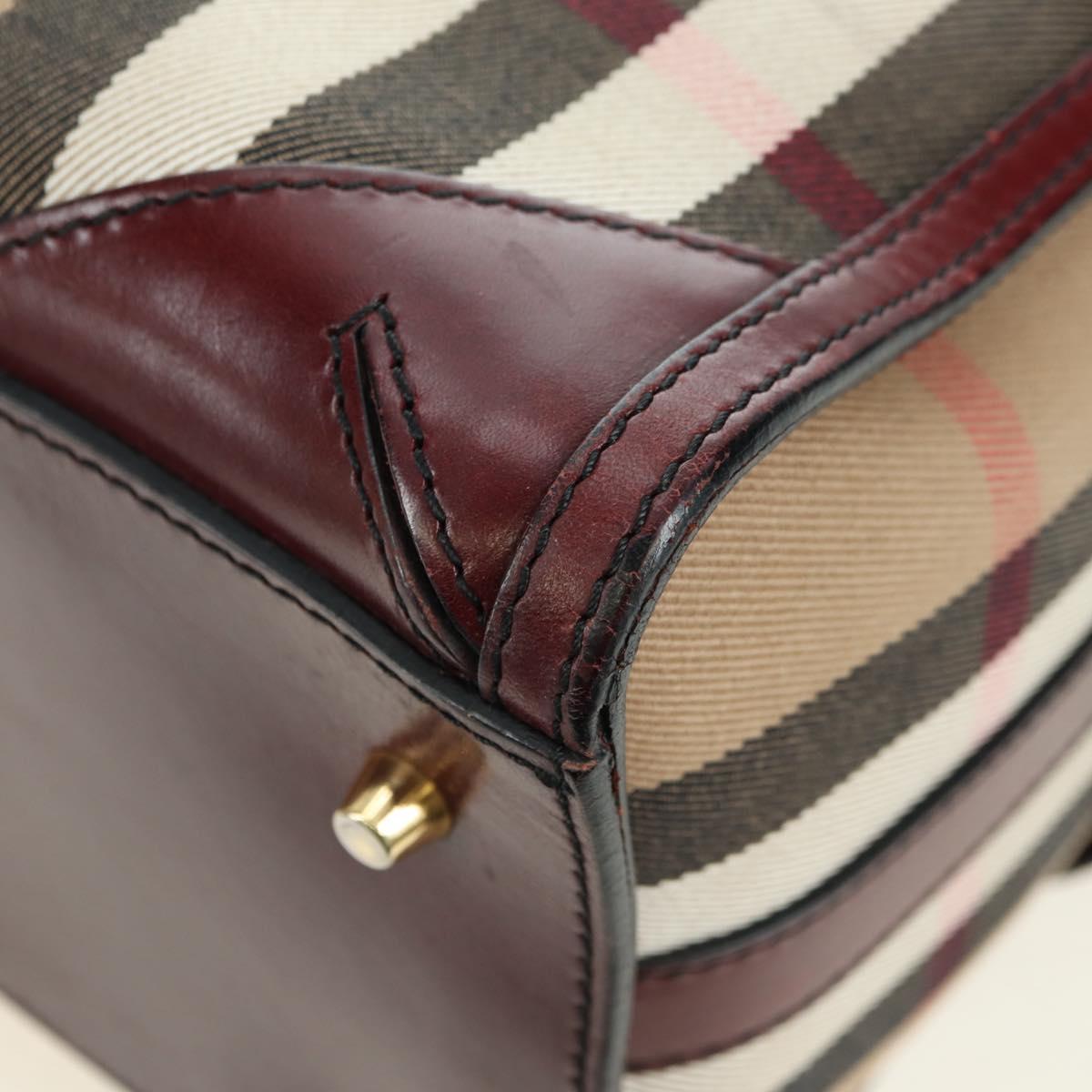 BURBERRY Nova Check Boston Bag Canvas 2way Beige Gold Auth 177707V