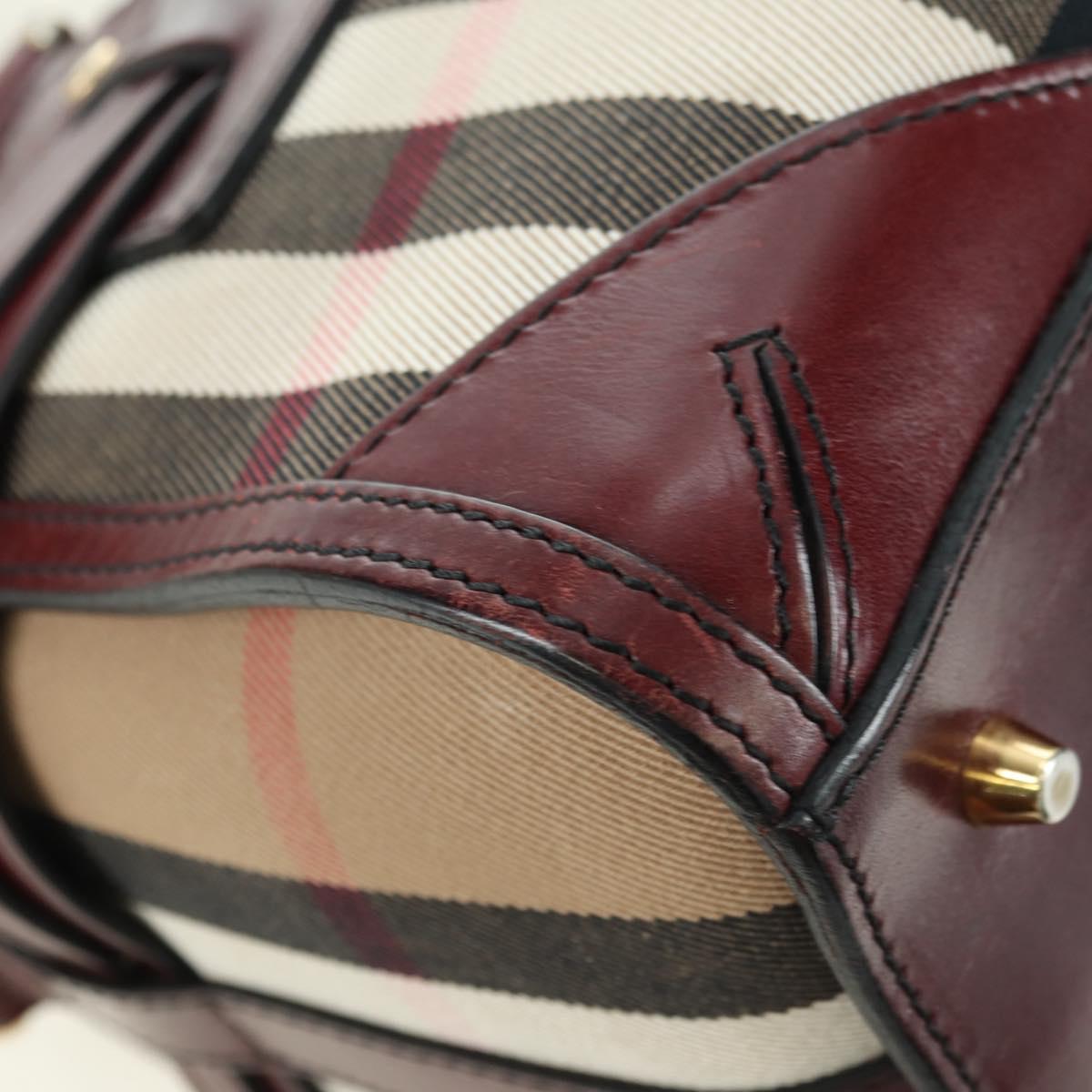 BURBERRY Nova Check Boston Bag Canvas 2way Beige Gold Auth 177707V
