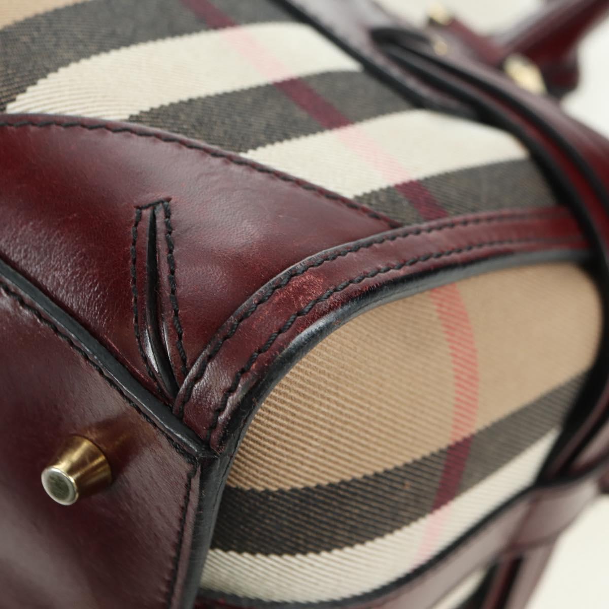 BURBERRY Nova Check Boston Bag Canvas 2way Beige Gold Auth 177707V