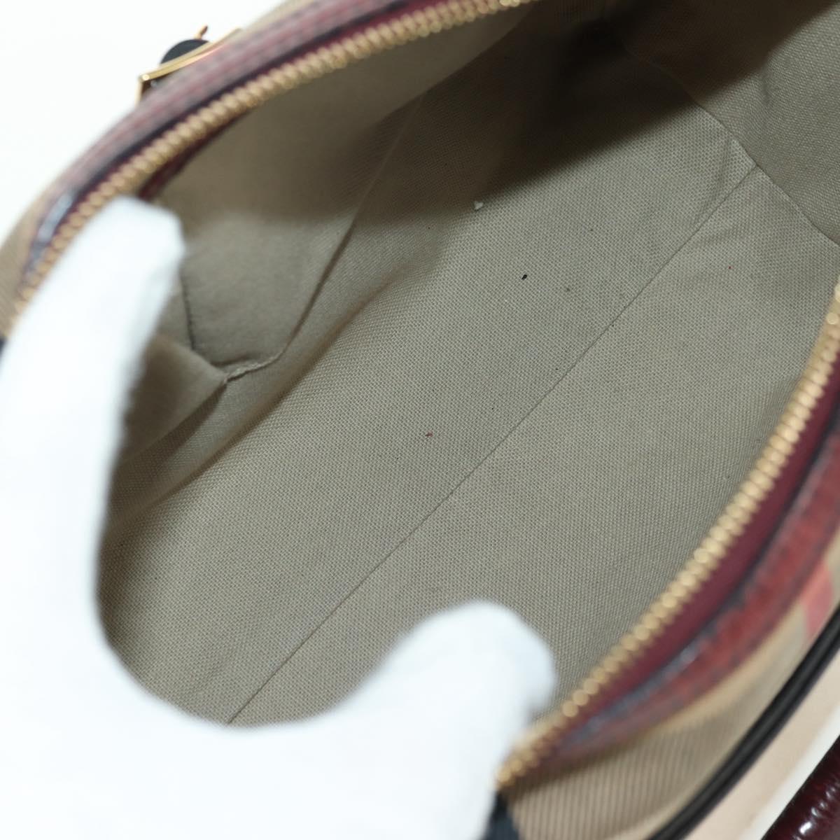 BURBERRY Nova Check Boston Bag Canvas 2way Beige Gold Auth 177707V