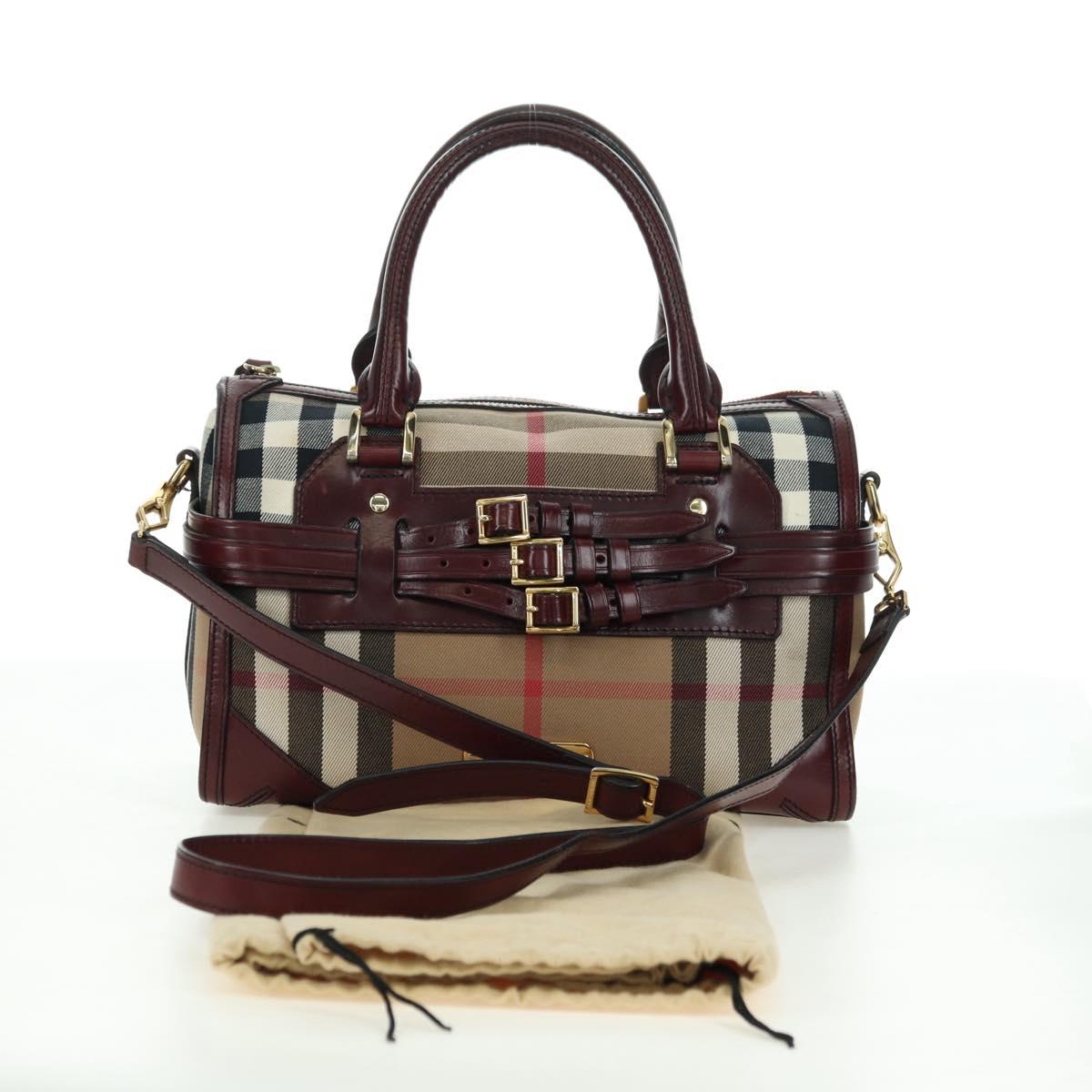 BURBERRY Nova Check Boston Bag Canvas 2way Beige Gold Auth 177707V