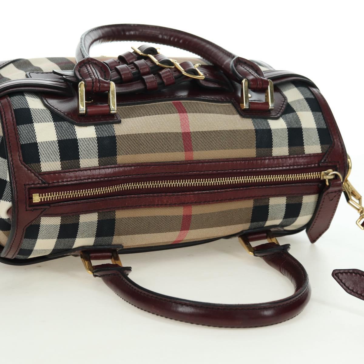 BURBERRY Nova Check Boston Bag Canvas 2way Beige Gold Auth 177707V