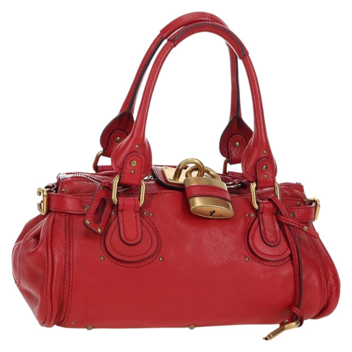 Chloe Paddington Hand Bag Leather Outlet Red Gold Silver Auth 177711SAV