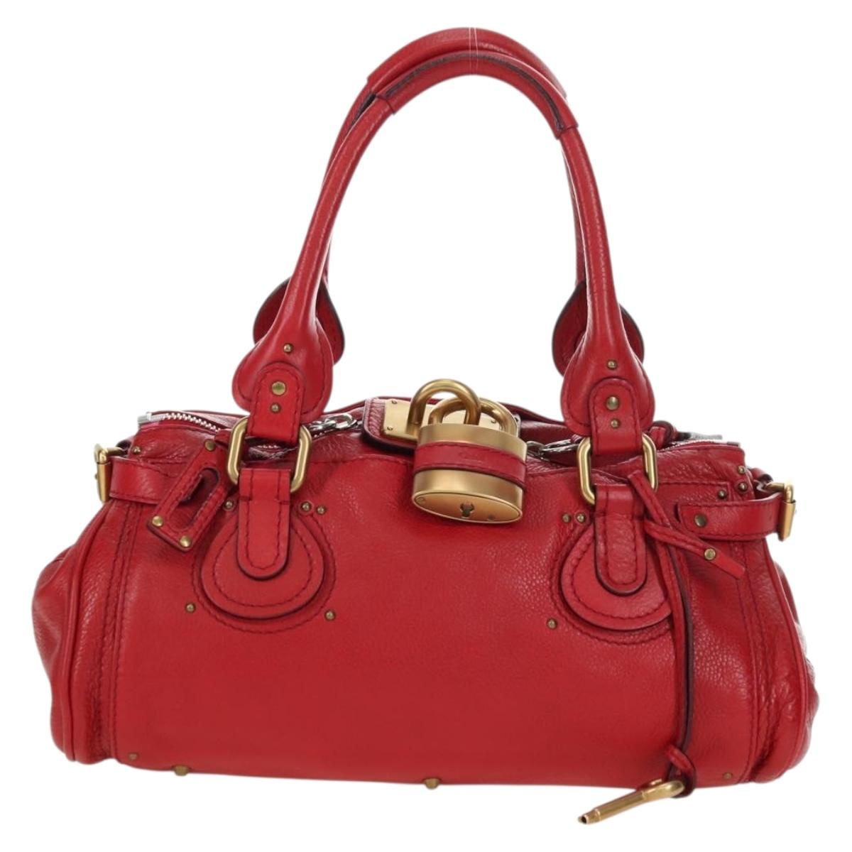 Chloe Paddington Hand Bag Leather Outlet Red Gold Silver Auth 177711SAV