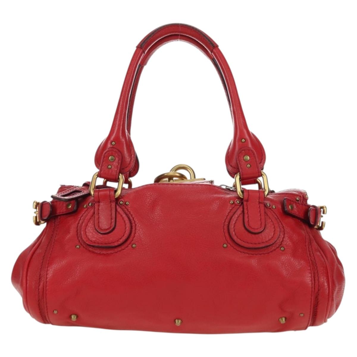 Chloe Paddington Hand Bag Leather Outlet Red Gold Silver Auth 177711SAV