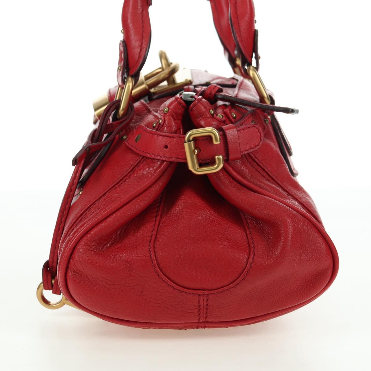 Chloe Paddington Hand Bag Leather Outlet Red Gold Silver Auth 177711SAV