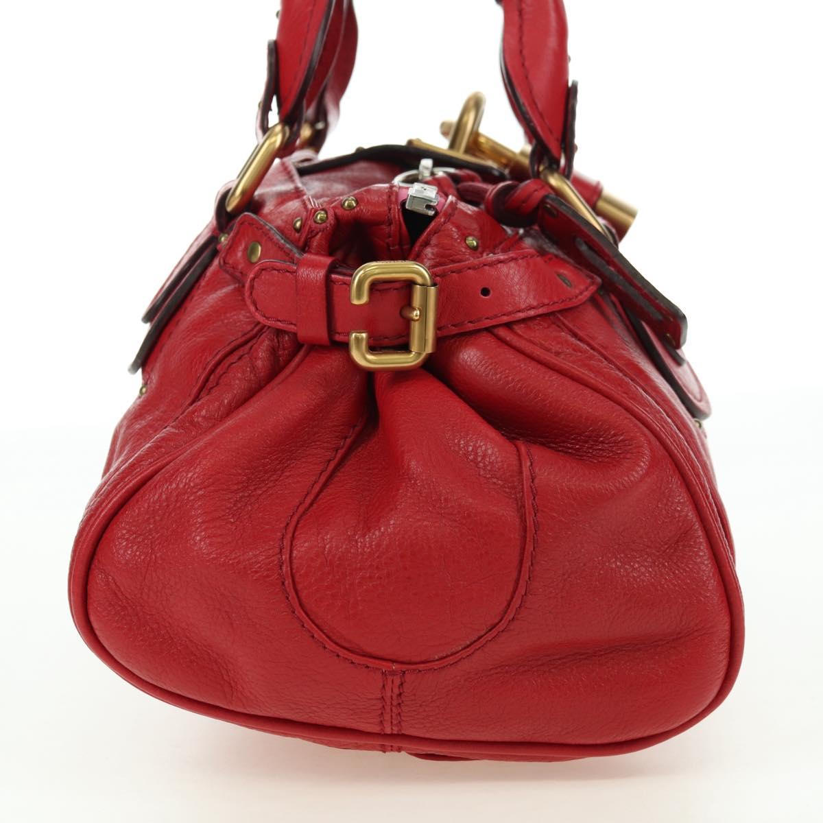 Chloe Paddington Hand Bag Leather Outlet Red Gold Silver Auth 177711SAV
