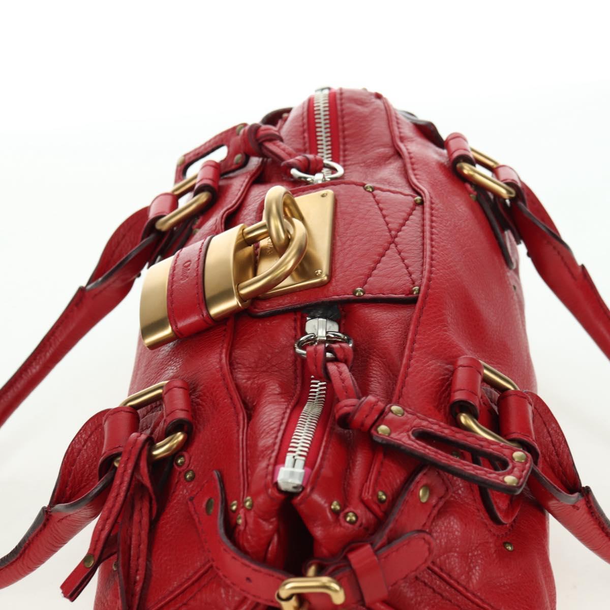 Chloe Paddington Hand Bag Leather Outlet Red Gold Silver Auth 177711SAV