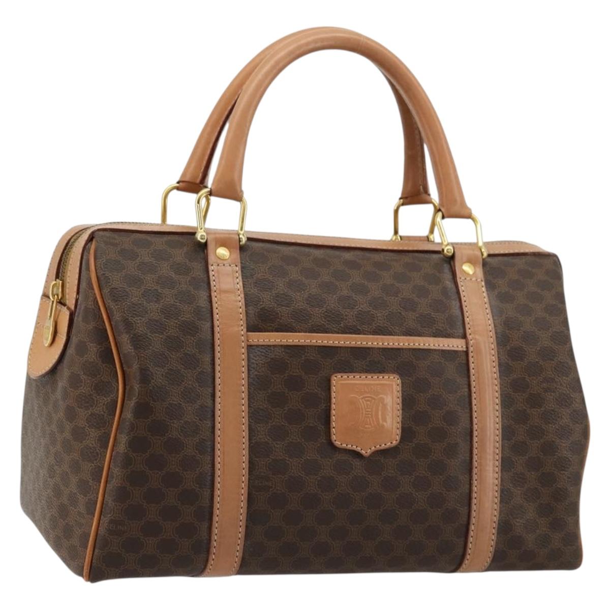 CELINE Macadam Canvas Boston Bag PVC Leather Brown Gold Auth 177712A