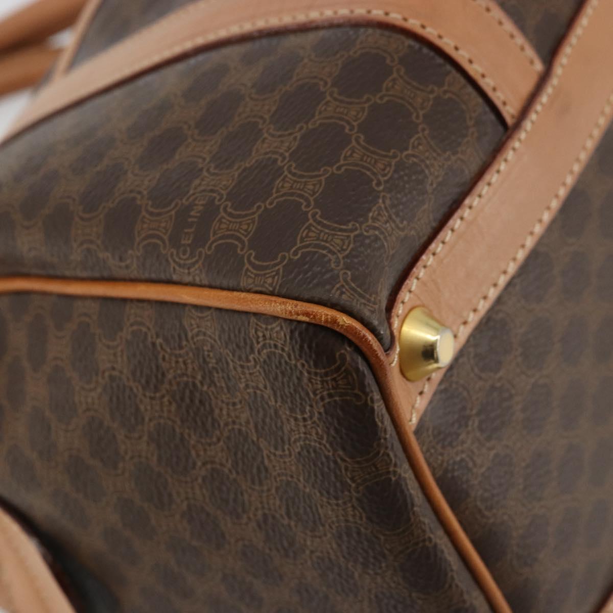 CELINE Macadam Canvas Boston Bag PVC Leather Brown Gold Auth 177712A