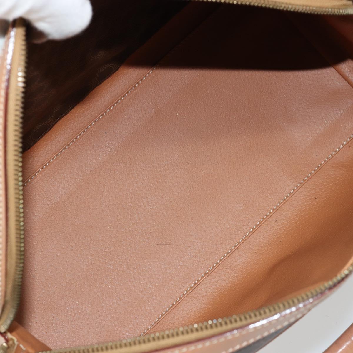 CELINE Macadam Canvas Boston Bag PVC Leather Brown Gold Auth 177712A