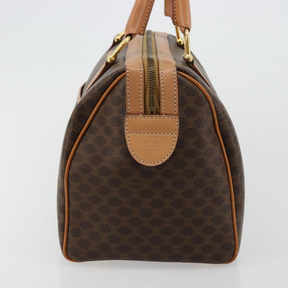 CELINE Macadam Canvas Boston Bag PVC Leather Brown Gold Auth 177712A