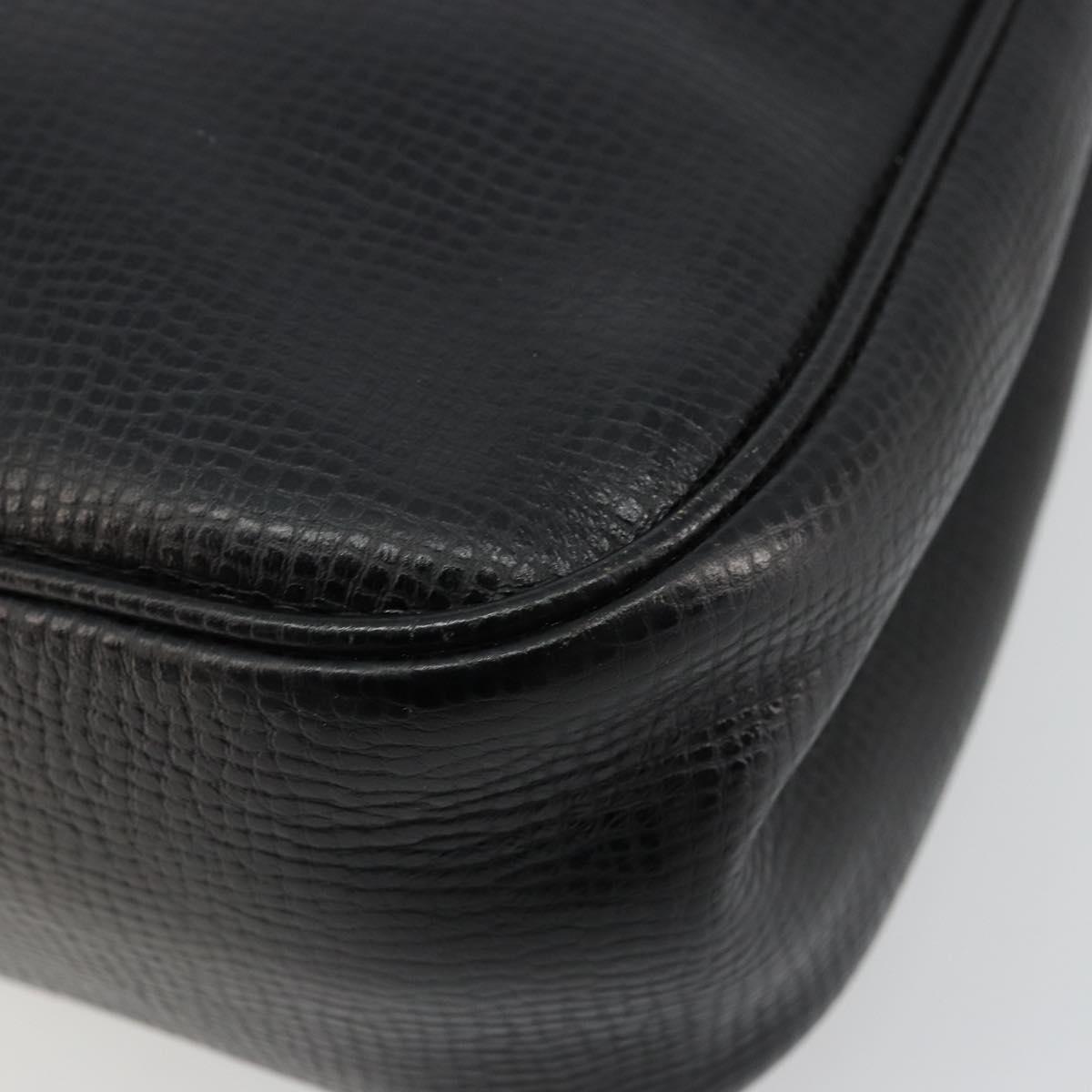 Christian Dior Hand Bag Leather Black Gold Auth 177713