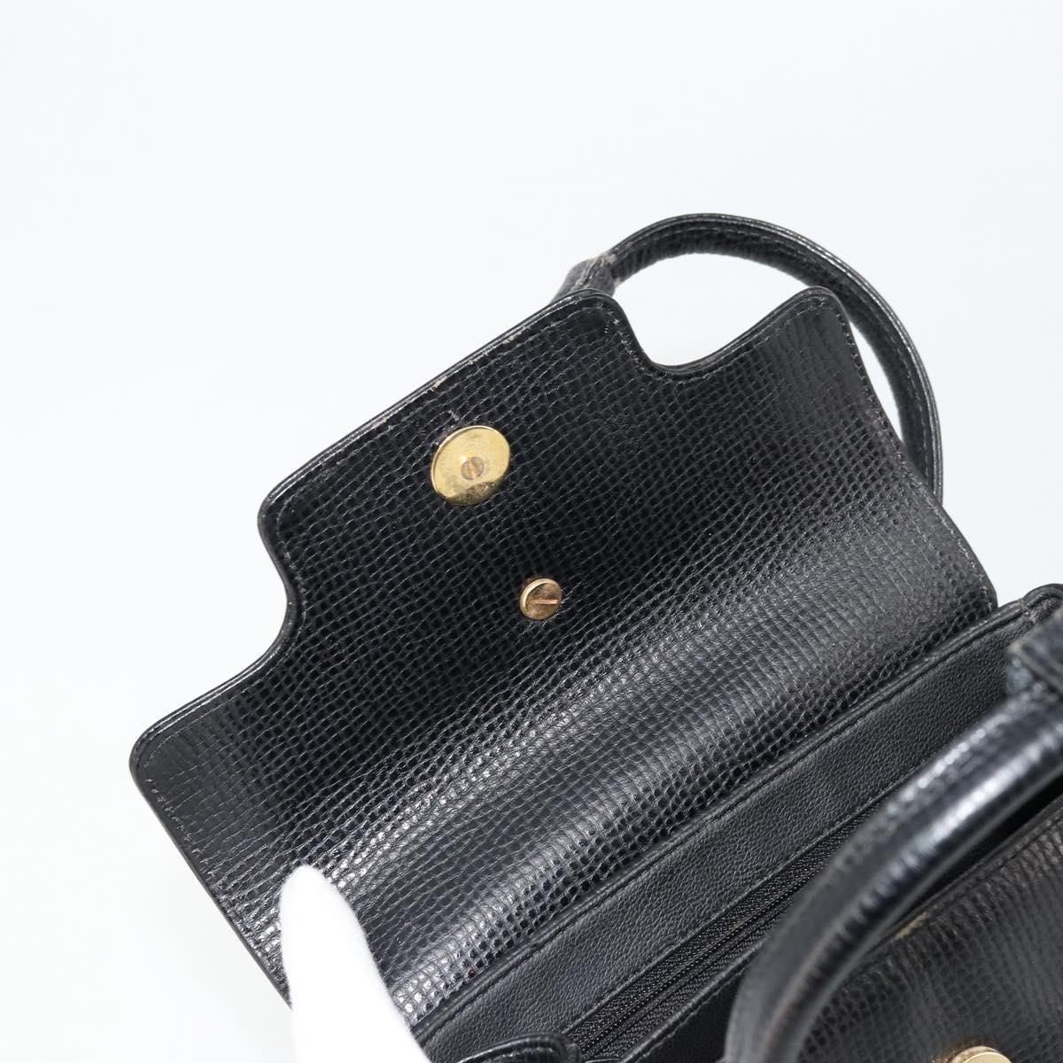 Christian Dior Hand Bag Leather Black Gold Auth 177713