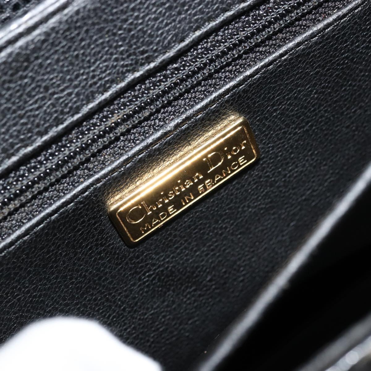 Christian Dior Hand Bag Leather Black Gold Auth 177713