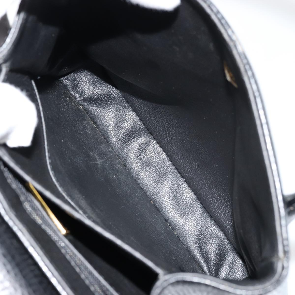 Christian Dior Hand Bag Leather Black Gold Auth 177713
