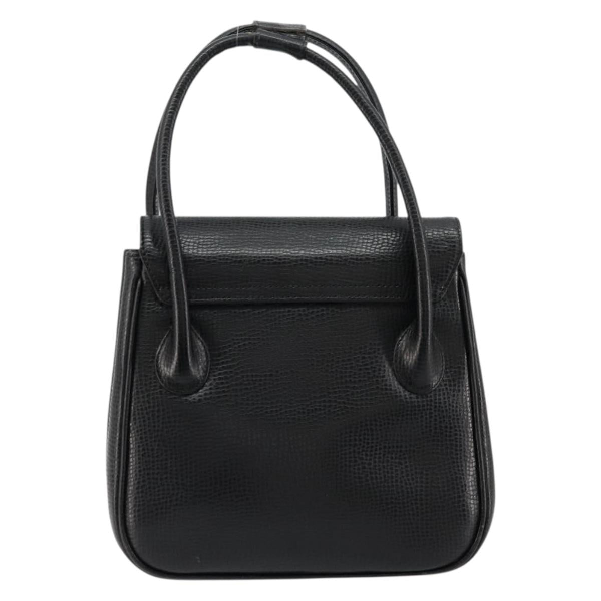 Christian Dior Hand Bag Leather Black Gold Auth 177713