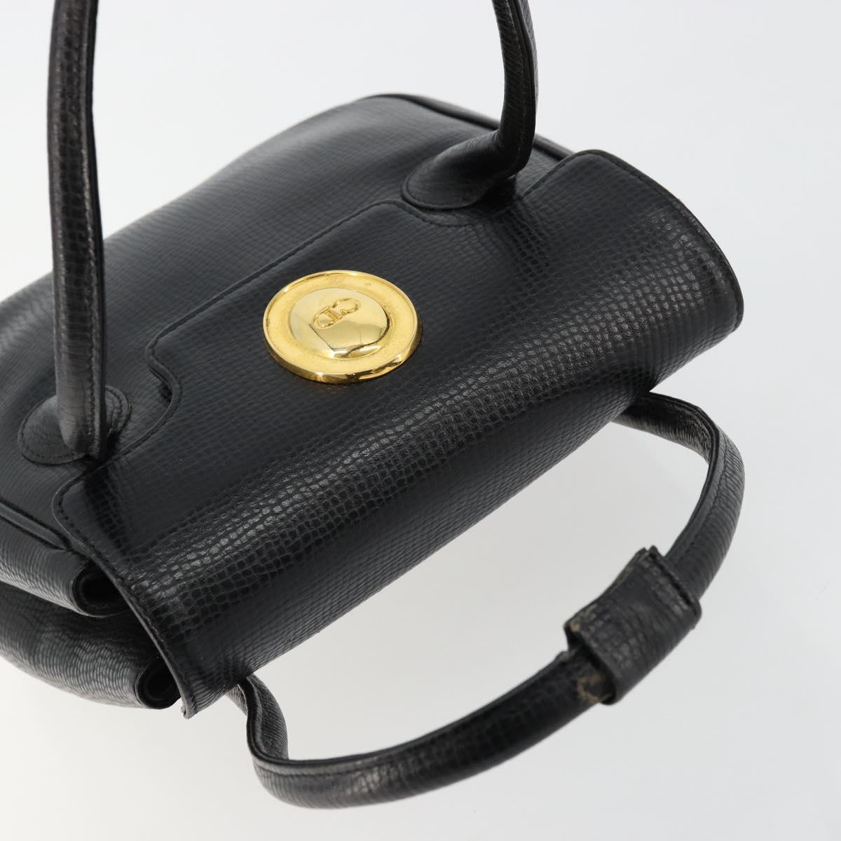 Christian Dior Hand Bag Leather Black Gold Auth 177713